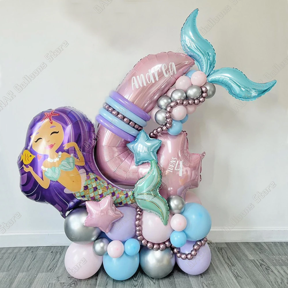 

49Pcs/set Mermaid Party Balloons 40inch Pink 0-9 Number Helium Globos Little Mermaid Theme Girl Princess Birthday Party Decor