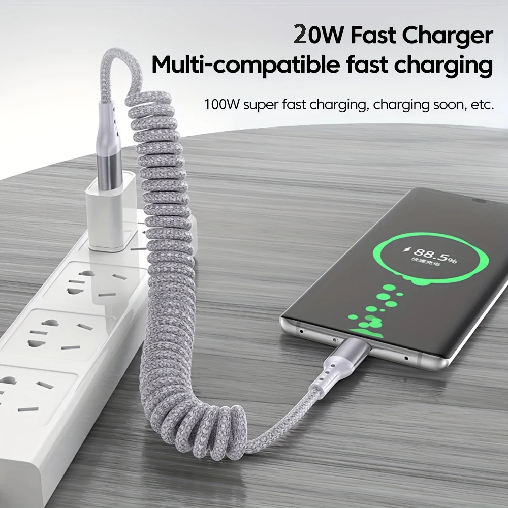 PD 20 Вт USB Type C Пружинный автомобильный кабель для быстрой зарядки для iPhone 14 13 12 Pro Max USB C Шнур для передачи данных для iPad USB C Провод (art.: 3920ccf0f076f) - 3920ccf0f076f