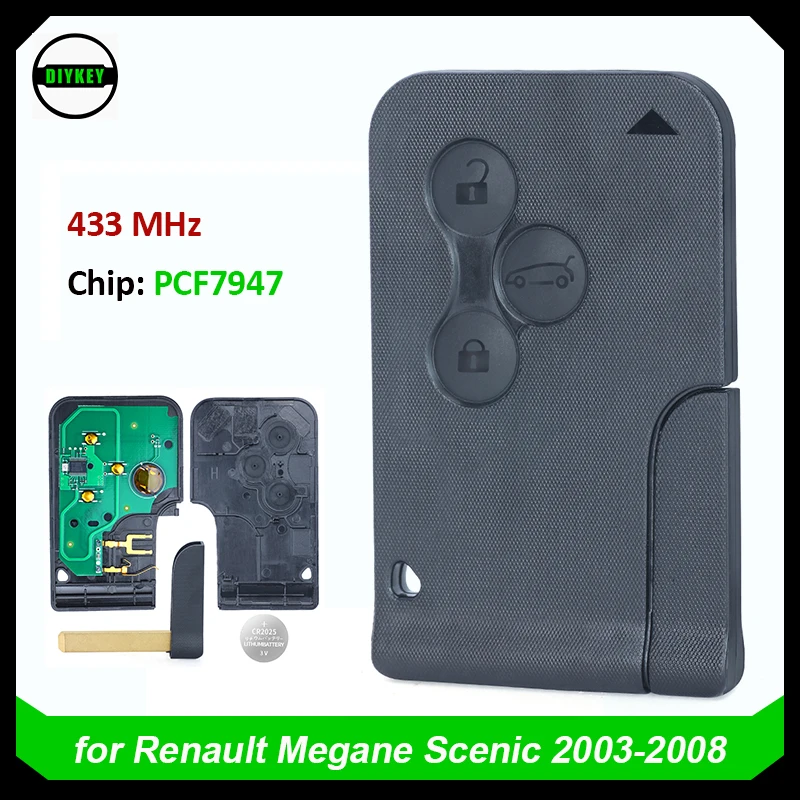 Умный дистанционный брелок DIYKEY с 3 кнопками для Renault Megane Scenic 2003 2004 2005 2006 2007 2008 433 МГц