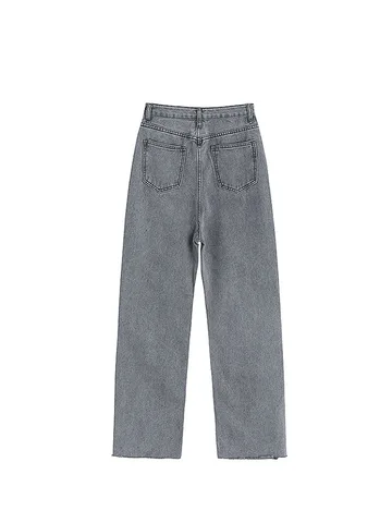 High Waist Grey Ripped Jeans Women Streetwear Baggy Harajuku Wide Leg Jeans Female Trousers 2022 Vintage Straight Long Pants