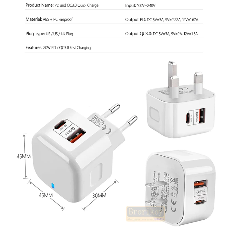 USB C Charger 20W PD Fast Charge QC3.0 QC4.0 For Macbook Pro iPhone12 Samsung S20 Huawei P40 P30 Xiaomi 10 9 Mi iPad Adapter |
