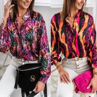 fashion print shirt for women 2022 spring casual turn down long sleeve buttons female tops elegant office ladies blouse clothes