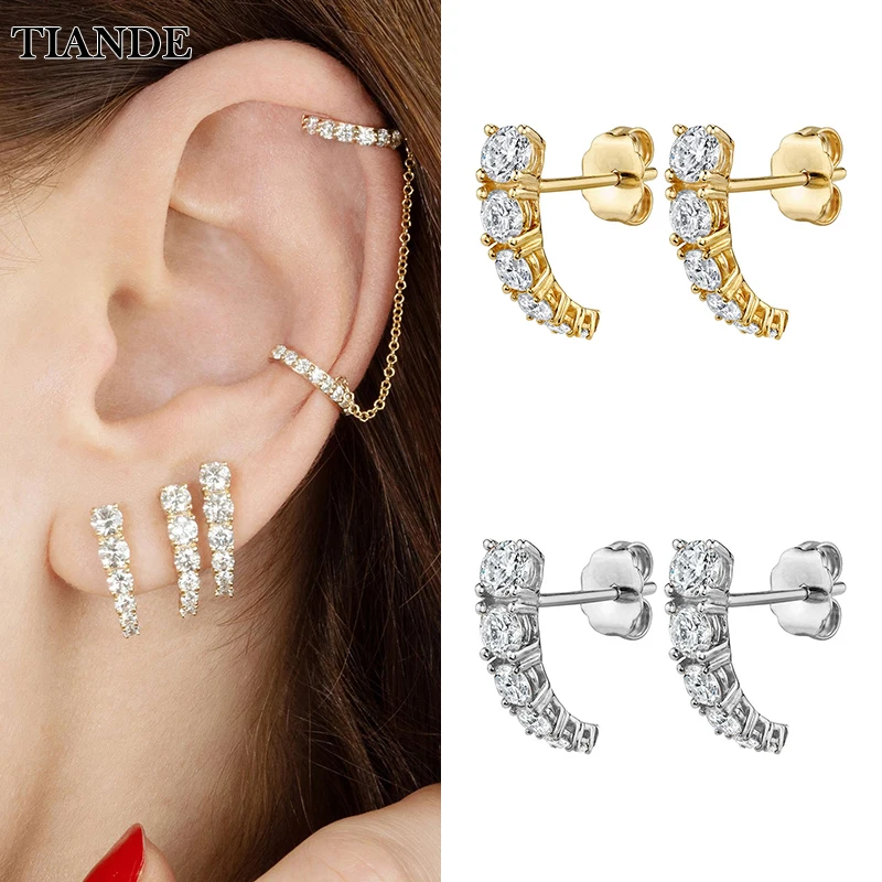 

TIANDE Silver Color Gold Plated Stud Earrings for Women Zircon Irregular Piercing Huggie Earrings 2022 Fashion Jewelry Wholesale