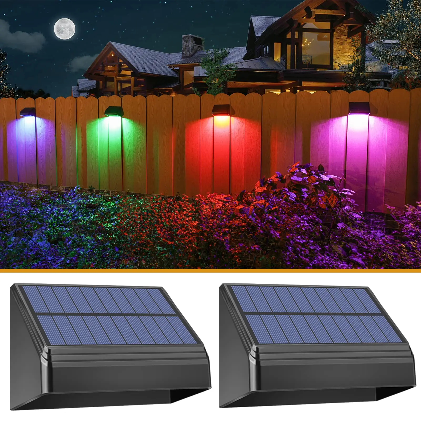 

Solar Fence Lights Outdoor LED Lamp Decor Warm White And RGB Lock Mode Waterproof Light Fence Door Yard Garden
