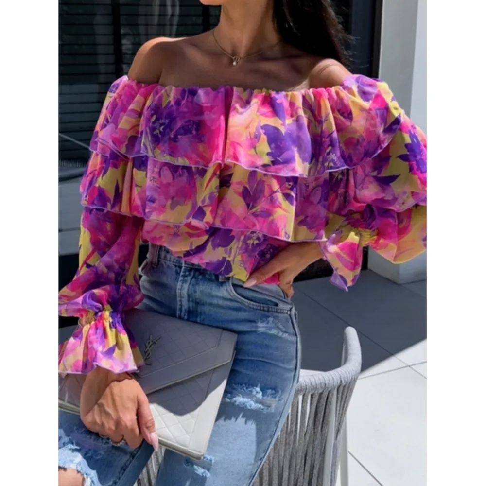 Шифоновые рубашки на одно плечо с принтом женские модные сексуальные открытыми