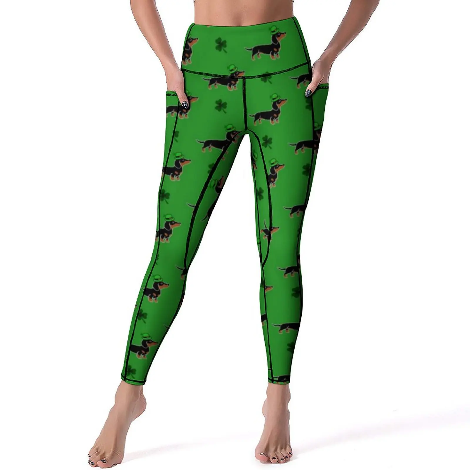 

Black Dachshund Leggings Sexy St Patricks Day Gym Yoga Pants High Waist Quick-Dry Sports Tights Women Fashion Custom Leggins