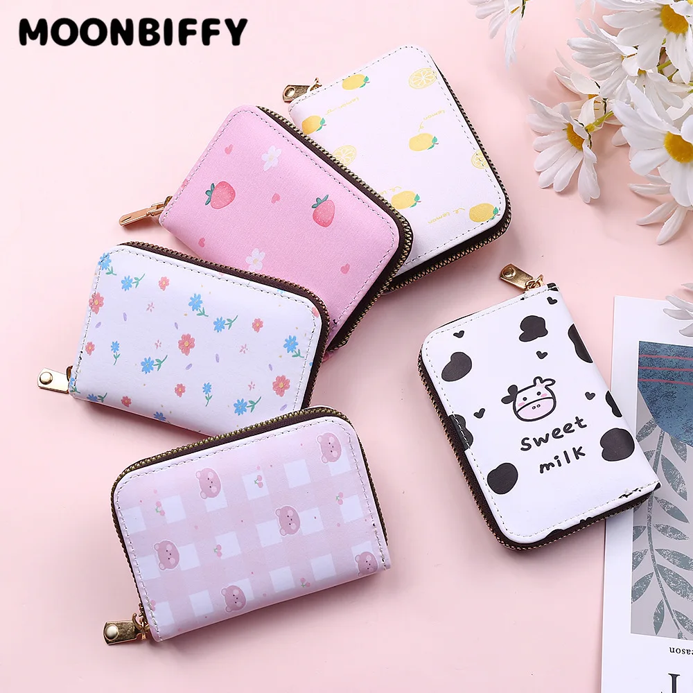 

Fashion Short Wallet Women Cute Print Cartoon Strawberry Bear Leather Purse Ladies Card Holder Girl Students Mini Coin Bags