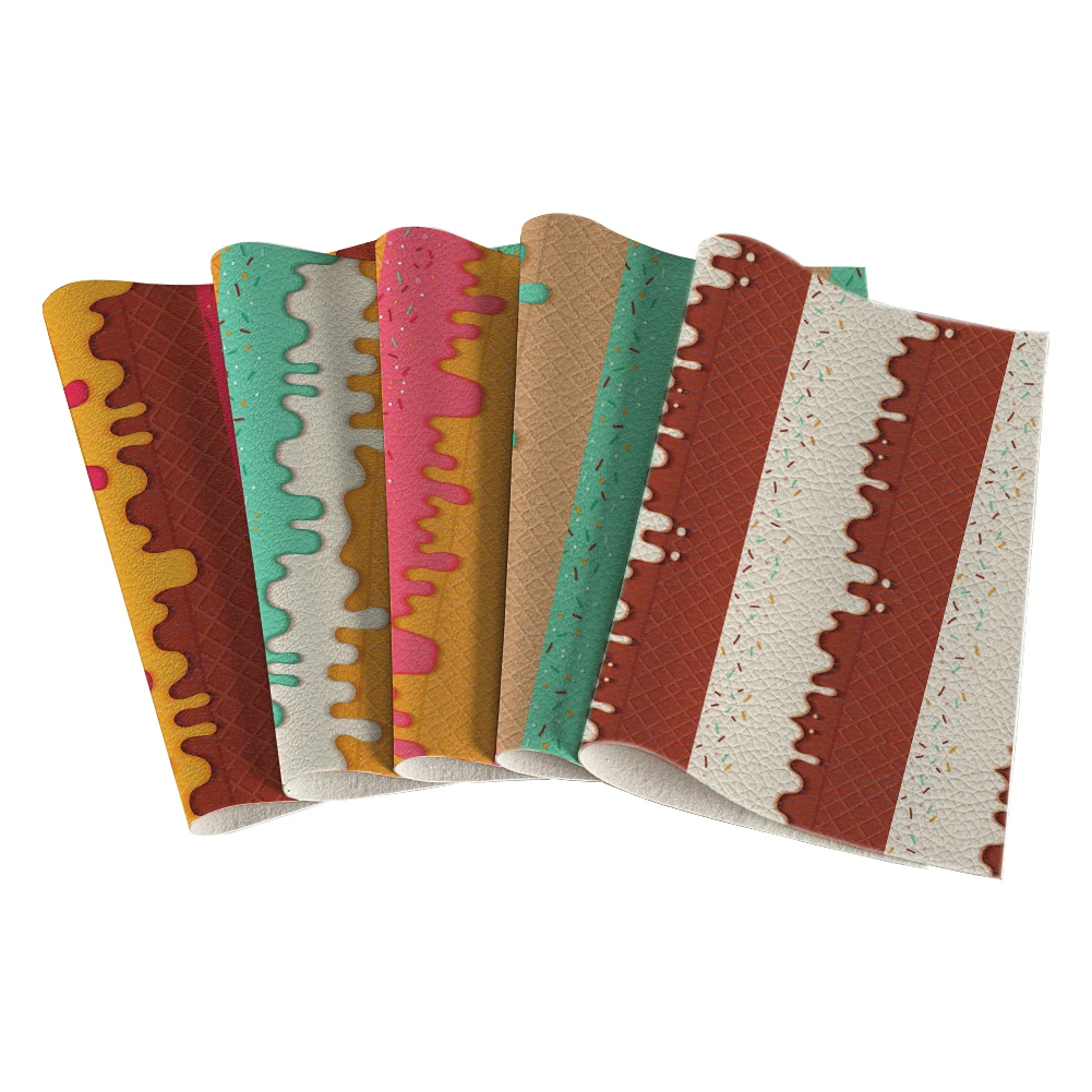 

Ice Cream Pattern Print Faux Leather Lychee Pattern for DIY Earrings Garments Crafts 30X136CM
