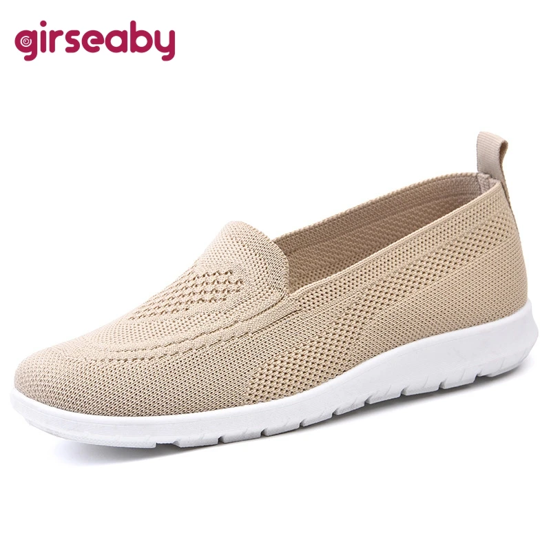 

Girseaby 2022 Women Flats Round Toe Slip-On Breathable Mesh Comfortable Cloth Shoes Solid Size 35-40 Casual Spring Concise S3511