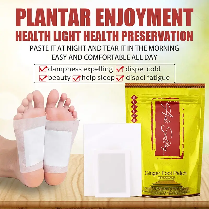 

10pcs Ginger Wormwood Detox Foot Patches Deep Cleansing Tongluo Foot Sticker Anti-Swelling Body Toxin Detoxification Feet Pad