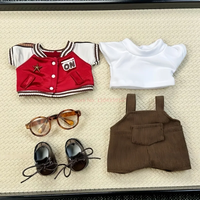 Одежда Labubu 17 см красный бейсбольный костюм Monster повседневный комплект I Heartbeat Macaron