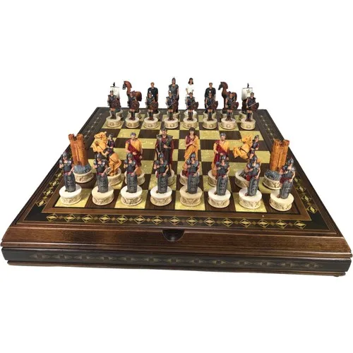 

Sparta Trojan Themed Big Chess Set and Original Helena Boxed Chessboard, Special Edition Pieces and Box
