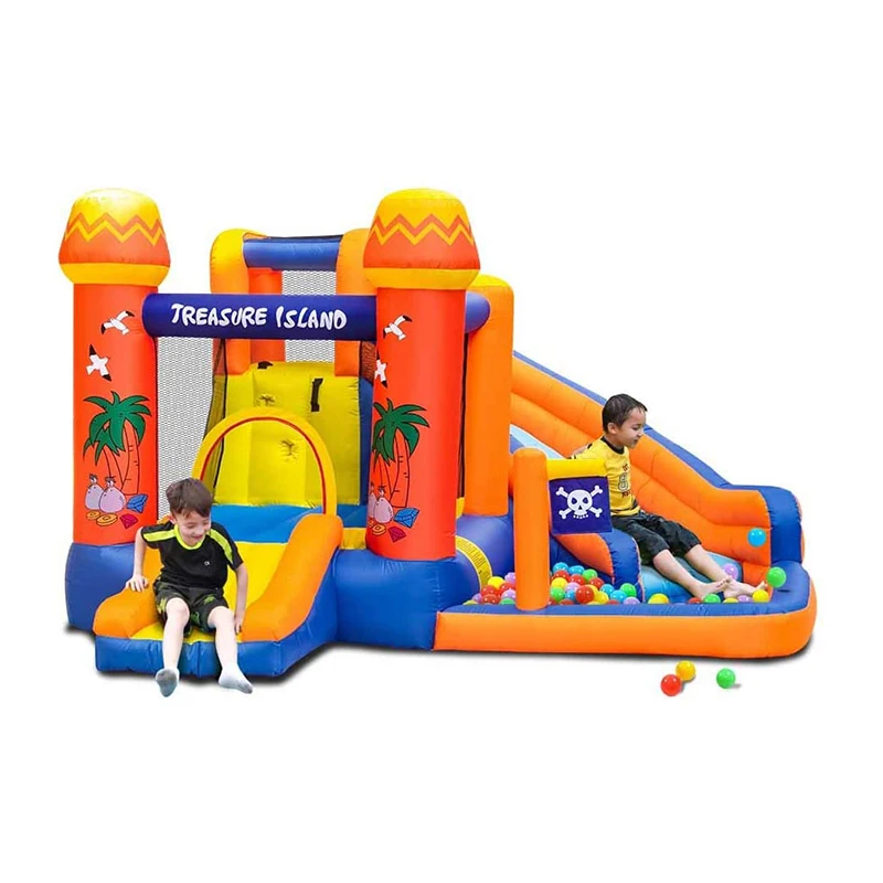 

Inflatable Water Slide Park Pirate Themed Bounce House With Pool Treasure Island Castle Outdoor Backyard Playhouse for Kids