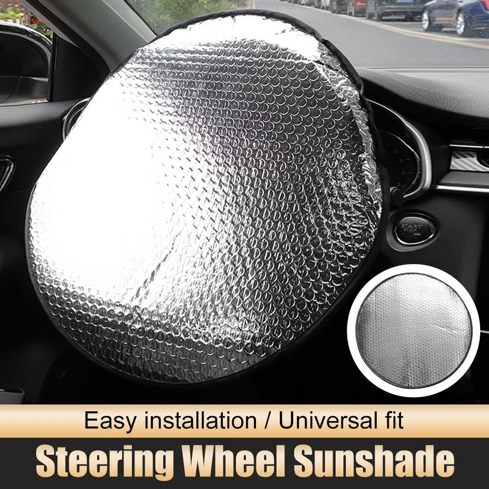 

Car Steering Wheel Sun Shade 3Layer Aluminum Foil Thick Sun Protection Anti-UV Sunscreen Car Steering Wheel Cover Auto Interior