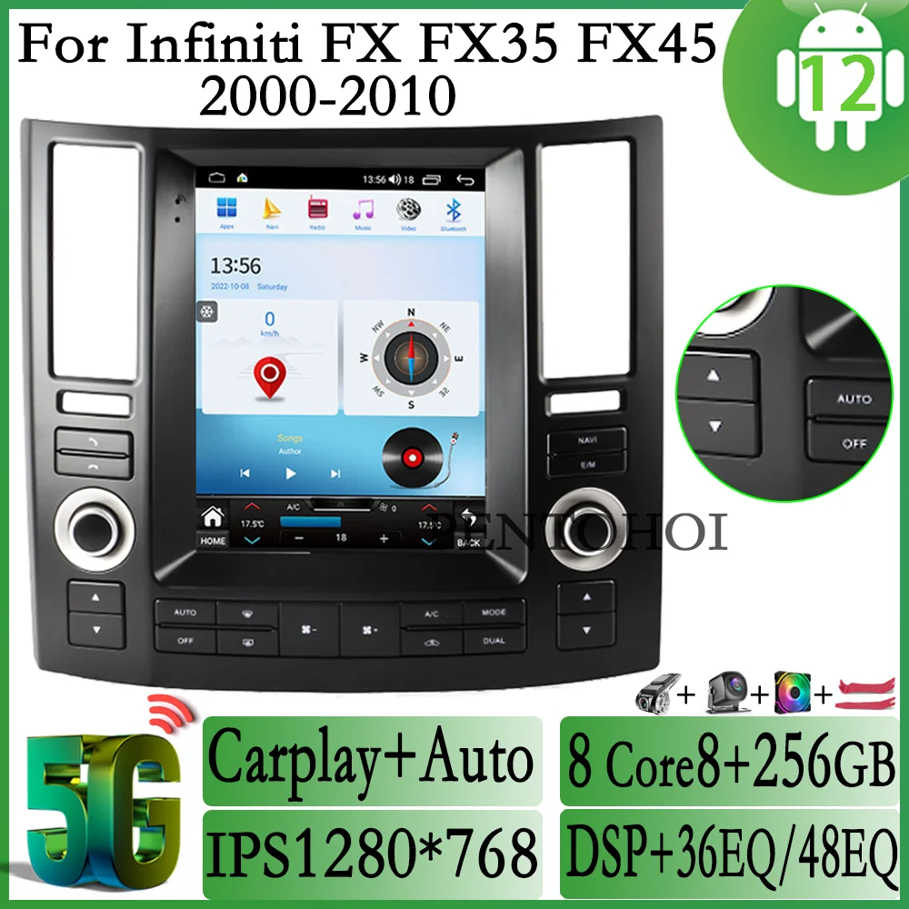 PENTOHOI Android 12 For Infiniti FX FX35 FX45 2000-2010 Car Radio DVD Multimedia Video Player Stereo Auto Navigation GPS 4G WIFI
