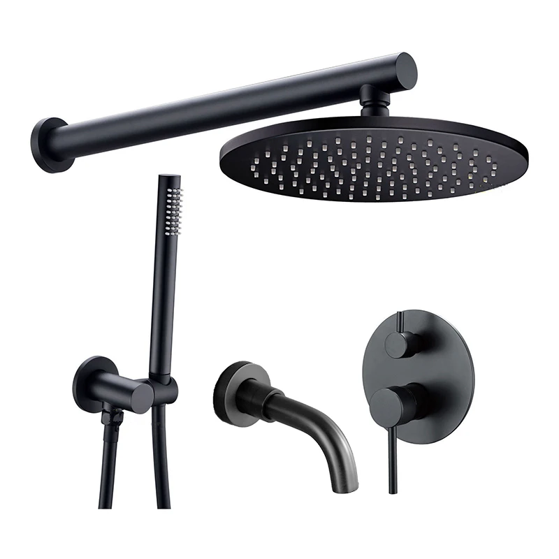 

Bathroom Faucets Tap Set Bathtub Shower Faucets Black Brass Hot Cold Water Concealed Rainfall Head Single Handle Mixer