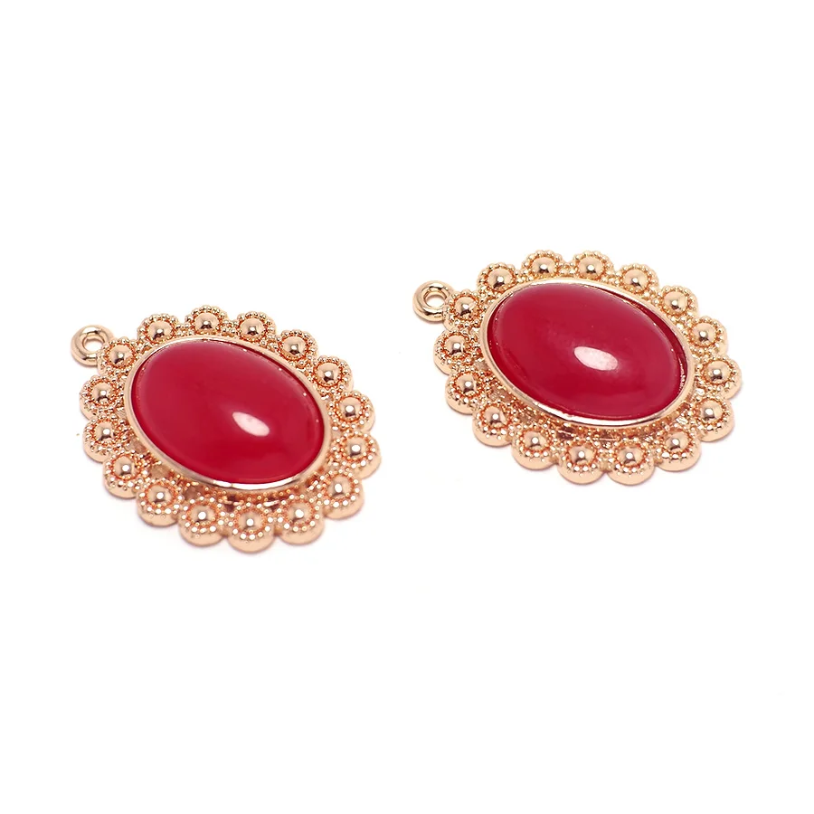 

2pcs Ruby Stone Sun Charms,Rose Gold Color Plated Brass,Natural Stone Necklace Findings,Oval Faceted Gemstone Pendant,24x18mm
