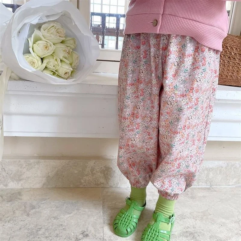 

Весенне-летние детские свободные брюки с цветочным принтом для девочек