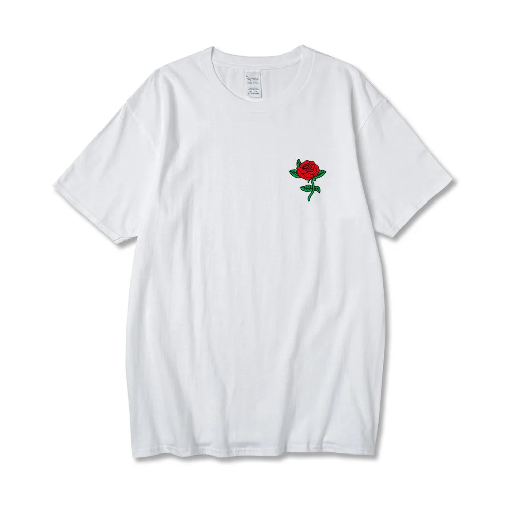 

Harajuku Cotton Tshirt Men Fashion Rose flower Print Short Sleeve Tshirts Tops Streetwear Casual camisetas mens tee shirt homme