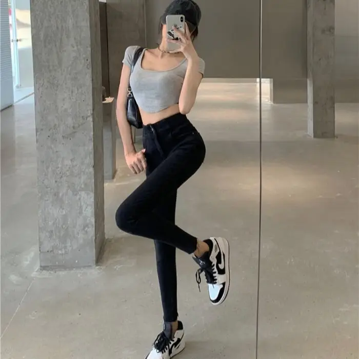 

2022 Harem Pants Vintage High Waist Jeans Women's Full Length Mom Jeans Trendy Tight High Waist Pencil Pants Spring Summer