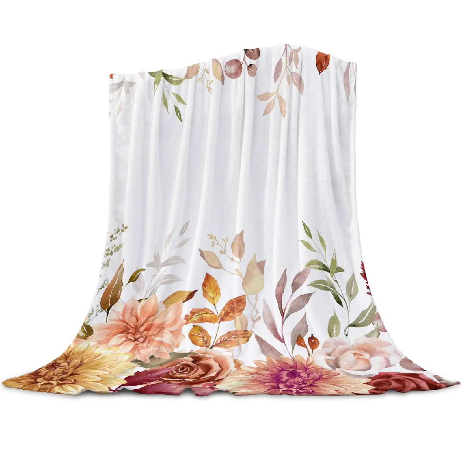 Осеннее одеяло с листьями цветами растениями диваном теплое фланелевое из