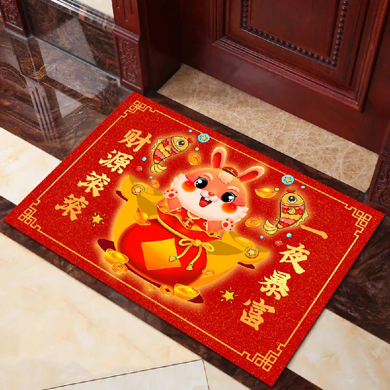 

2022 Chinese New Year Welcome Lucky Stars Areas Rugs Non-Slip Carpet Rug Home Entrance Floor Mat Auspicious Joyous Red Carpet