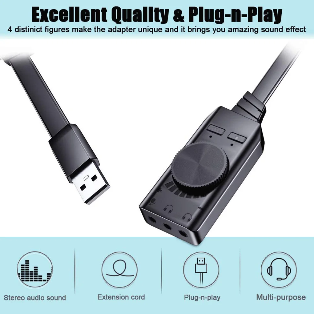 

7-канальная USB звуковая карта, внешняя аудиокарта для ноутбука с 3 5 мм портами для наушников