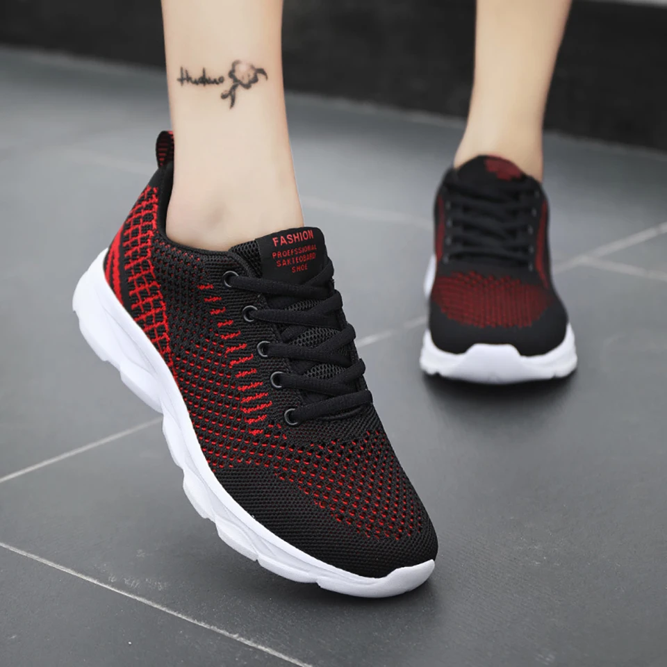 Loekeah Fashion Women Casual Shoes Breathable Lightweight Mesh Running Shoes Lace-Up Outdoor Sneaker Comfortable Footwear Tennis