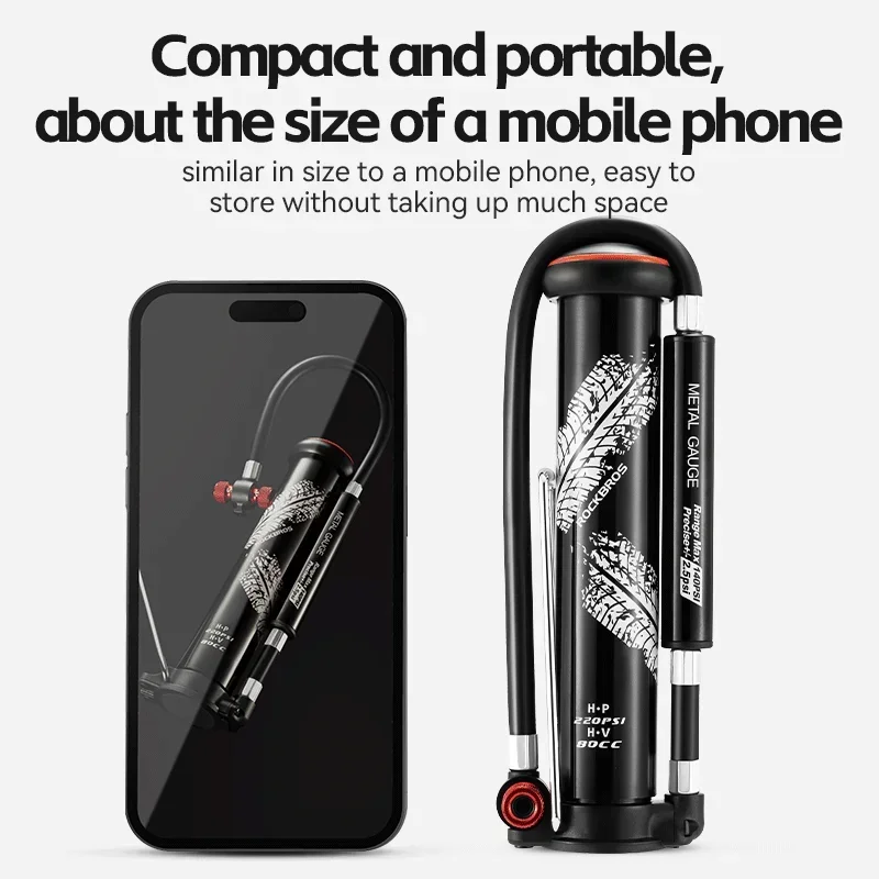 ROCKBROS мини-велосипедный насос 220PSI портативный воздушный Schrader Presta AV/FV манометр