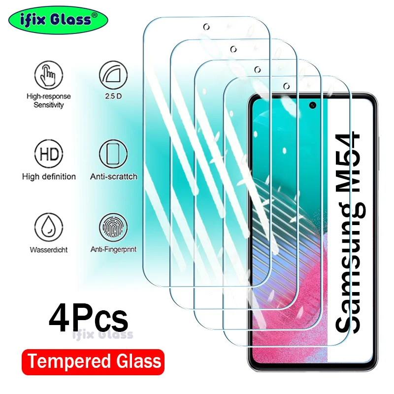 

4Pcs Tempered Glass For Samsung Galaxy M54 M53 M62 M52 M42 M51 M40 5G Full Cover Screen Protector Protective Glass Film