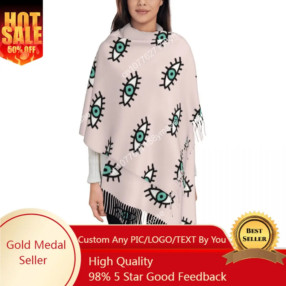 

Custom Pink Evil Eye Shawl Wrap Womens Winter Large Soft Scarf Nazar Lucky Charms Greek Amulet Neckerchief Shawl Scarves