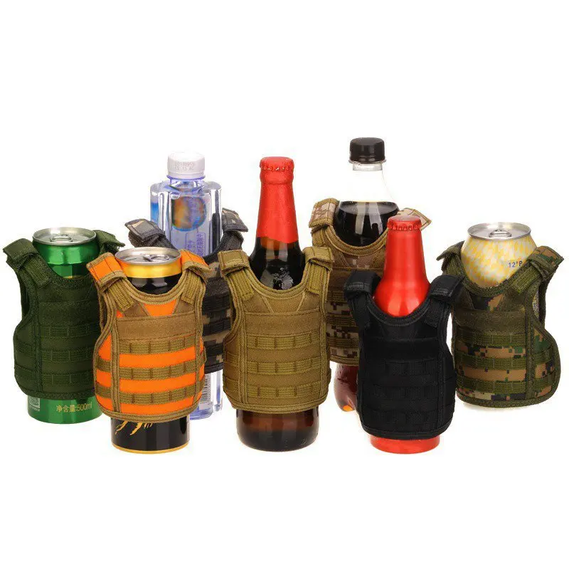 

Tactical Beer Bottle Beer Vest Cover Military Mini Miniature Molle Vest Personal Bottle Drink Set Adjustable Shoulder Straps