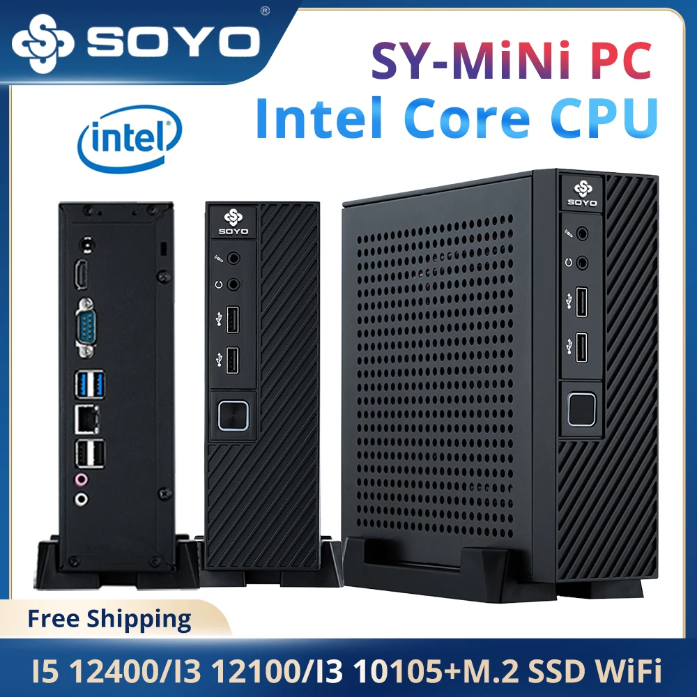 

SOYO MiNi PC Computer Intel Core i3 10105 12100 i5 11400 12400 CPU Windows 11 System WiFi 5 NVME 512GB 1TB SSD 8G/16G DDR4 RAM