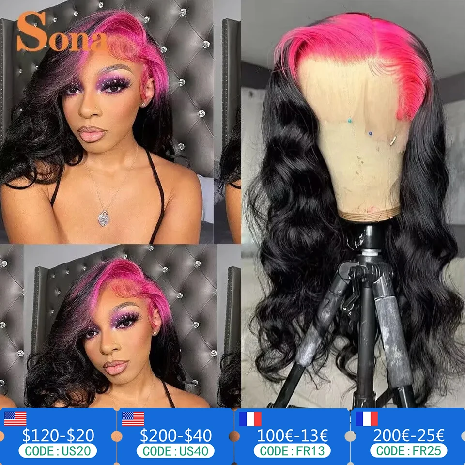 Wig 13x4 Lace Front Wig Human Hair Ombre Red Blue Green Purp
