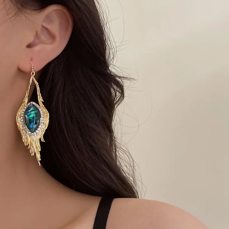 

Роскошные золотые серьги в винтажном стиле с перьями, художественные женские модные крупные серьги, модные ювелирные украшения, аксессуары