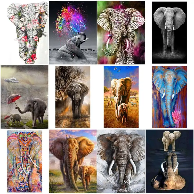 

GATYZTORY DIY 5D Diamond Painting Kits Animals Full Square Diamond Embroidery Elephant Art Home Decor
