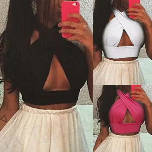 

Women Strappy Cross Over Front Cut Out Halter Neck Sleeveless Backless Crop Top Bandage Vest Summer Sexy Tops Woman Clothes S-XL