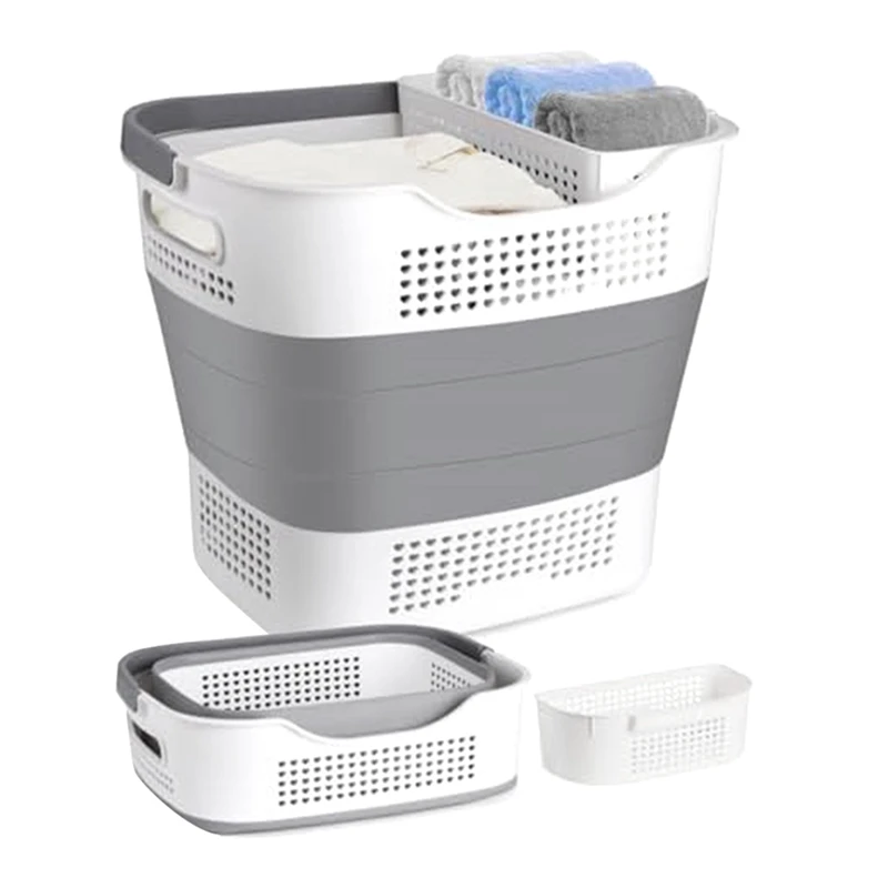 

1Set Collapsible Laundry Basket Foldable Laundry Basket PP With Handles -Up Storage Container/Hamper For Laundry