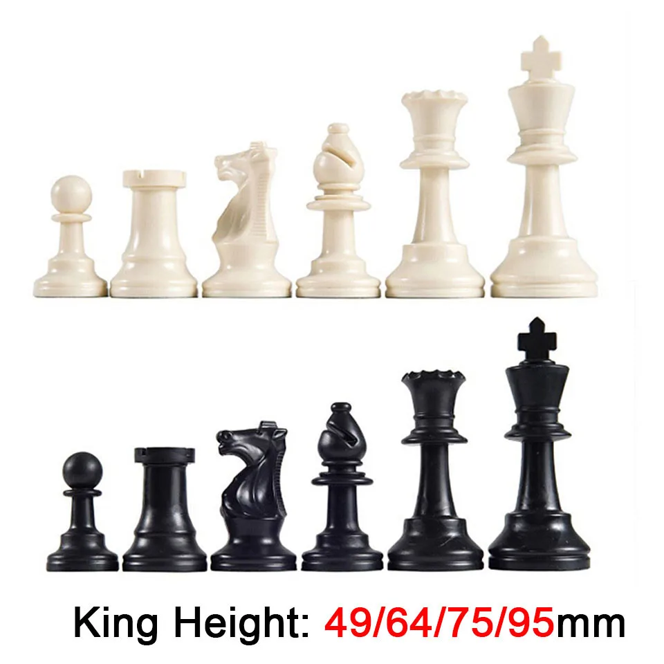 

32 Pcs Plastic Chess Set King Height 49/64/75/95 mm Chess Game Standard Medieval Chessmen for Travel Games Chess Pieces No Board