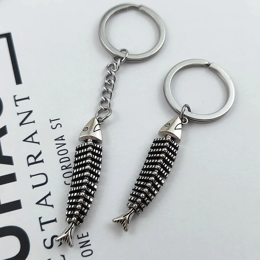 

Cute Keychain Fishbone Key Ring Fish Animal Metal Key Chains For Women Men Handbag Accessorie Car Hanging Jewelry Handmade Gifts