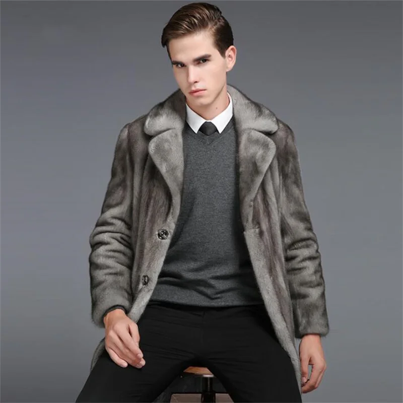 

Куртка мужская зимняя из искусственного меха норки, с воротником-костюмом, B213