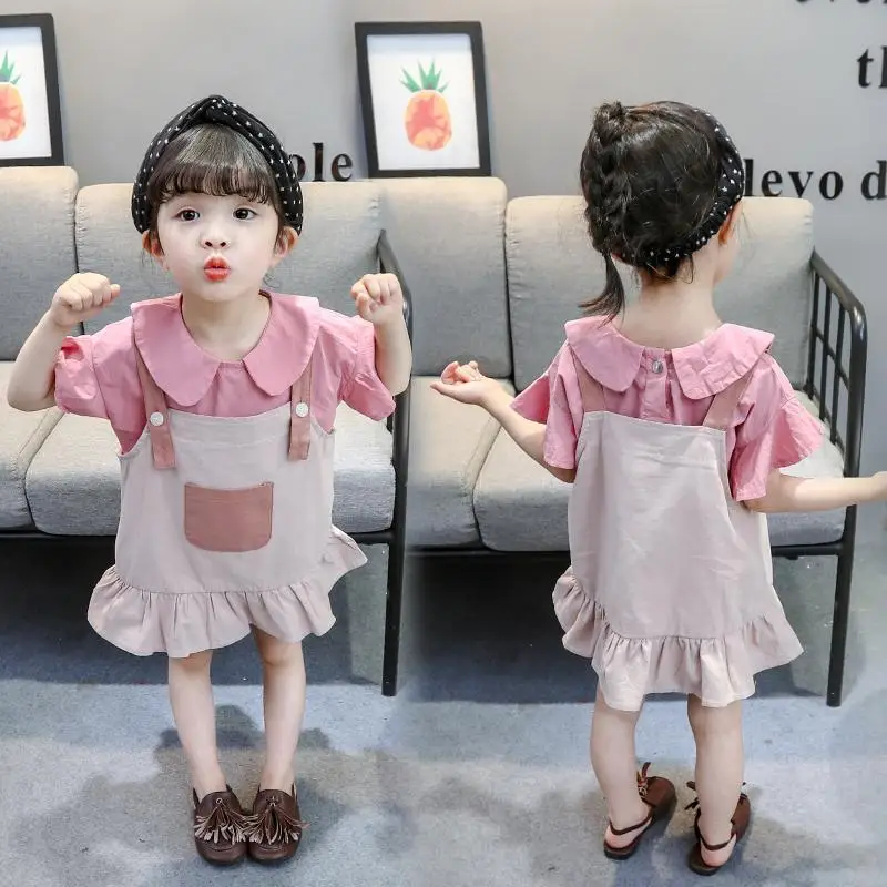 

Комплекты одежды для маленьких девочек, летняя Новинка, модные милые костюмы для малышей из 2 предметов, комбинезон с оборками, комплект летней одежды для девочек