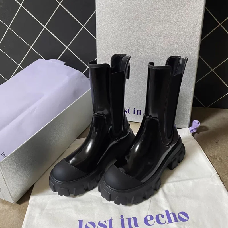 

Autumn/Winter Chelsea Women's Boots Designer Thick Sole Casual Ankle Boots Street Back Zipper Motorcycle High Top Women's Shoes