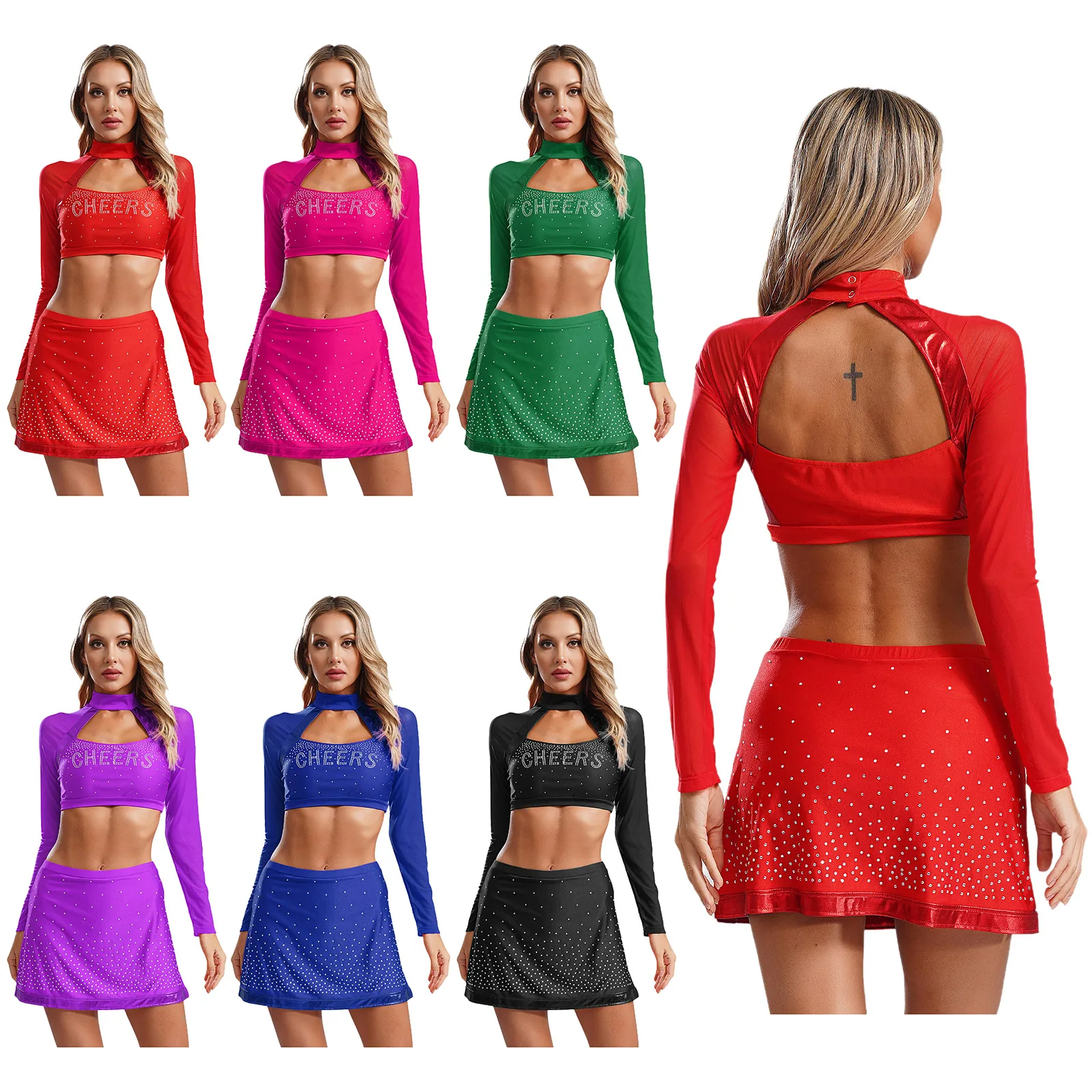 Женские костюмы лидера поддержки наряды черлидинга блестящий укороченный топ со