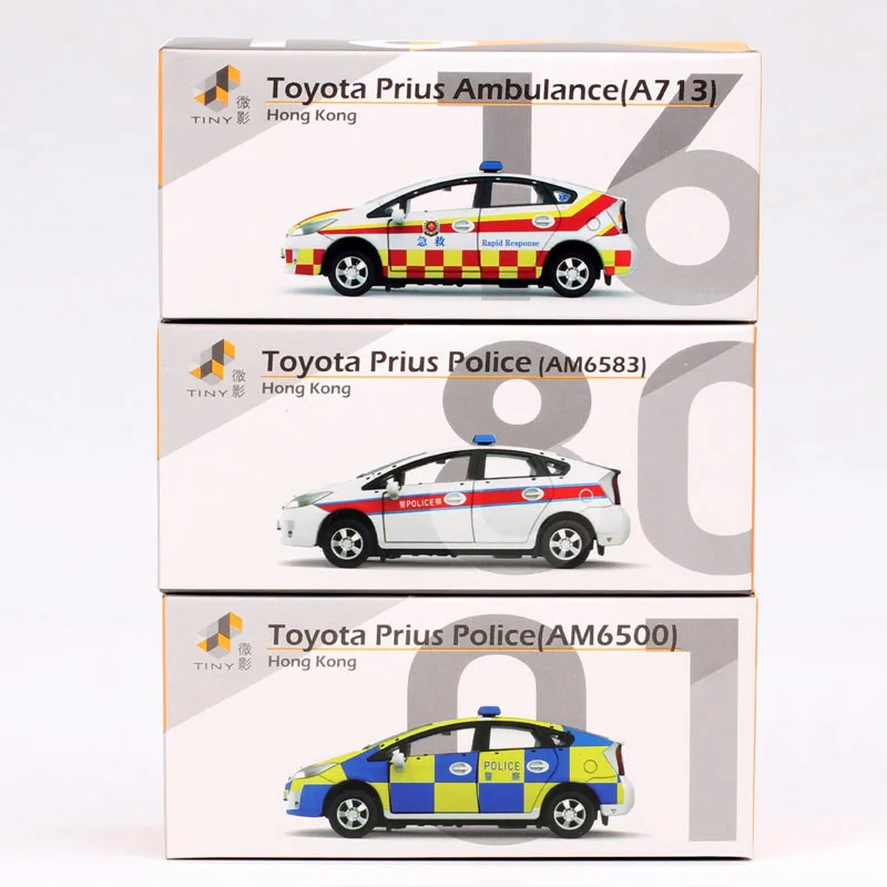 Фото Крошечный масштаб 1/64 Toyota Prius Гонконг, дорожная полиция, литье под давлением и игрушечный транспорт, автомобиль скорой помощи, сувенирные миниатюры, детские №1