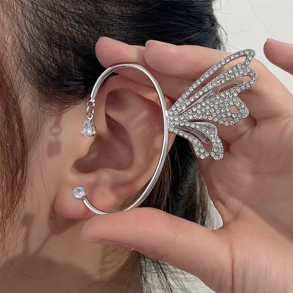 

1pcs Elf Ear Hanging Ear Bone Clip Super Fairy Diamond Butterfly Wings Feather Ear Clip Earrings for Women Girls Wedding Jewelry
