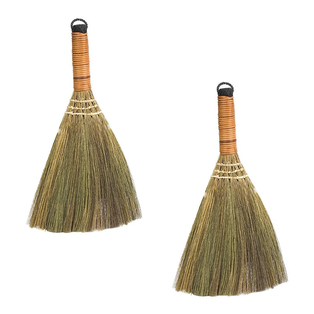 

2 Pcs Household Dust Broom Wood Tools Practical Cleaning Brush Durable Straw Toddler