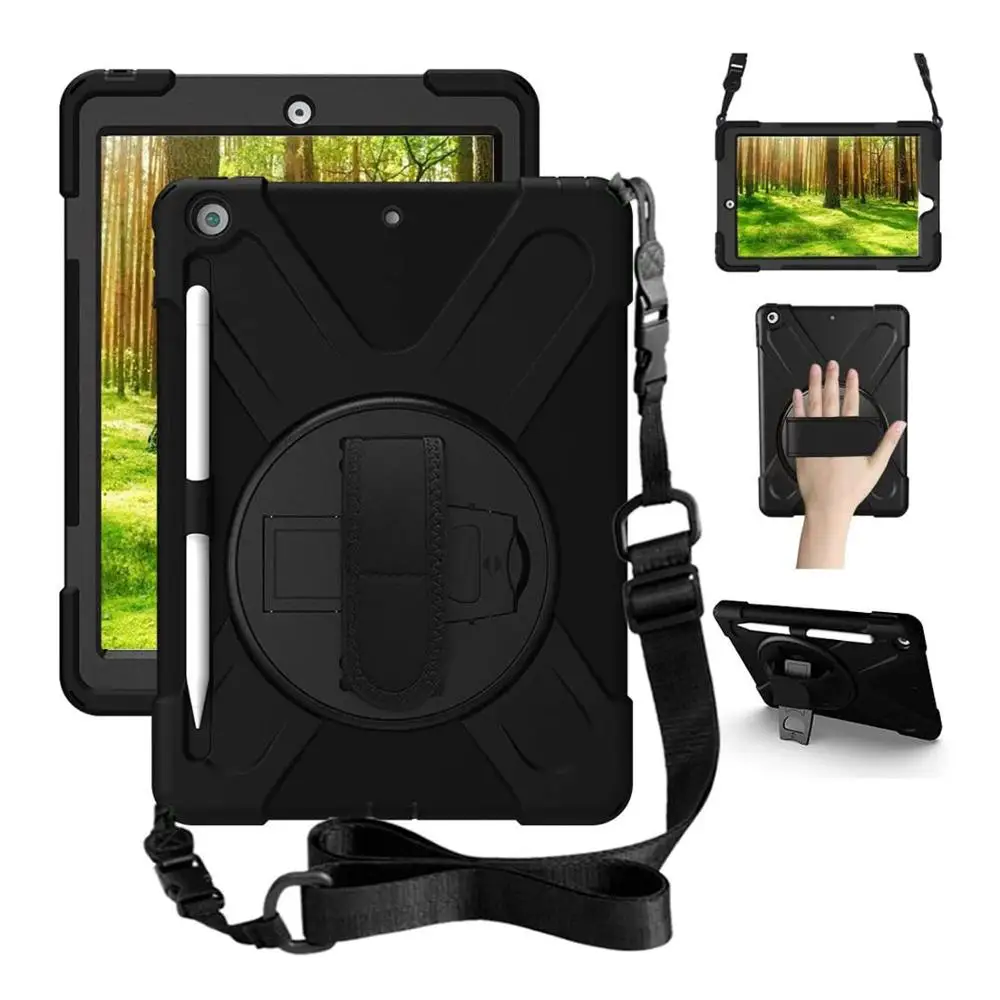 

Чехол для iPad 8-го поколения с держателем для карандашей, вращающийся на 360 градусов, сверхпрочный Гибридный Прочный чехол для iPad 7-го поколени...