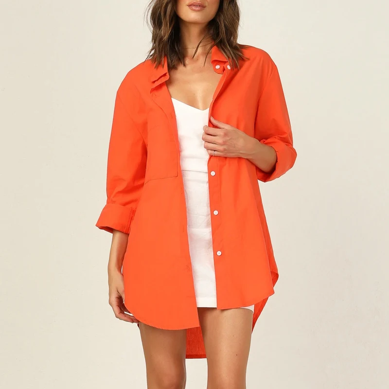 

Блузка Женская Асимметричная в Корейском стиле, Повседневный хлопковый топ оверсайз с длинным рукавом, модная рубашка свободного кроя в оф...