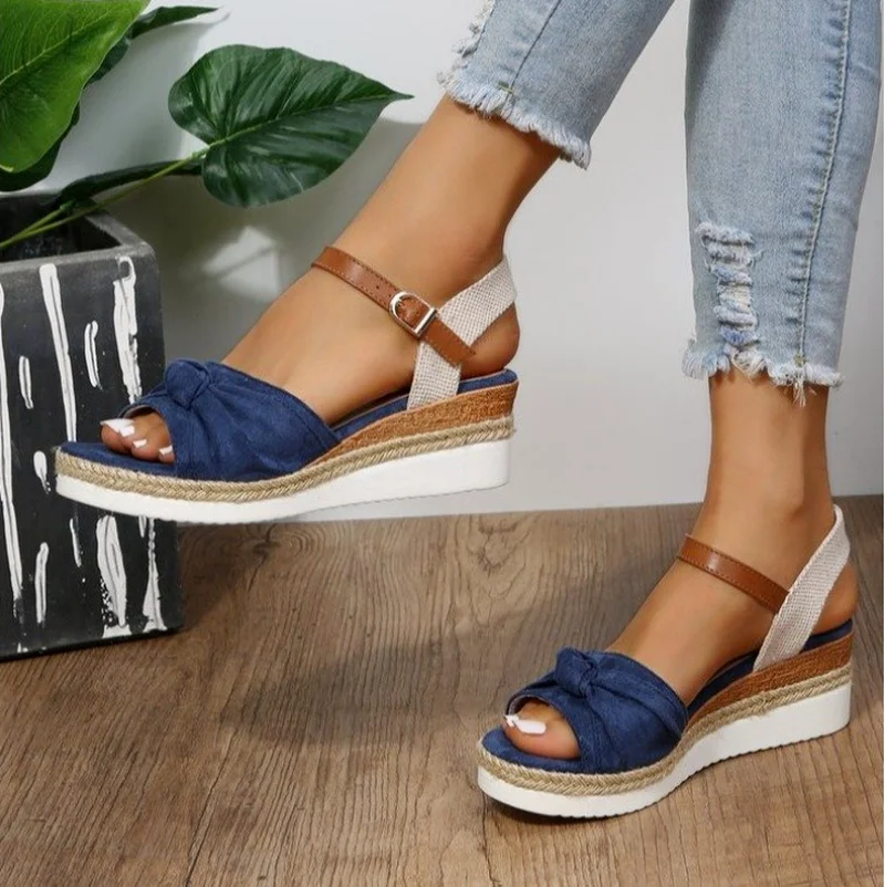 

Женские Блестящие Туфли-гладиаторы на платформе с открытым носком, женские нескользящие Эспадрильи с бантом, сандалии, обувь с открытым носком